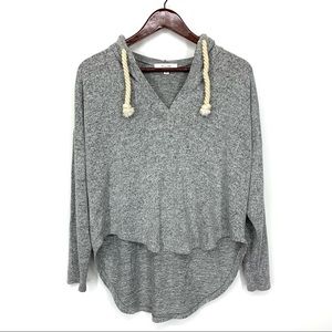 Active USA Static Gray Nautical Rope Drawstring High Low Hem Hooded Sweater